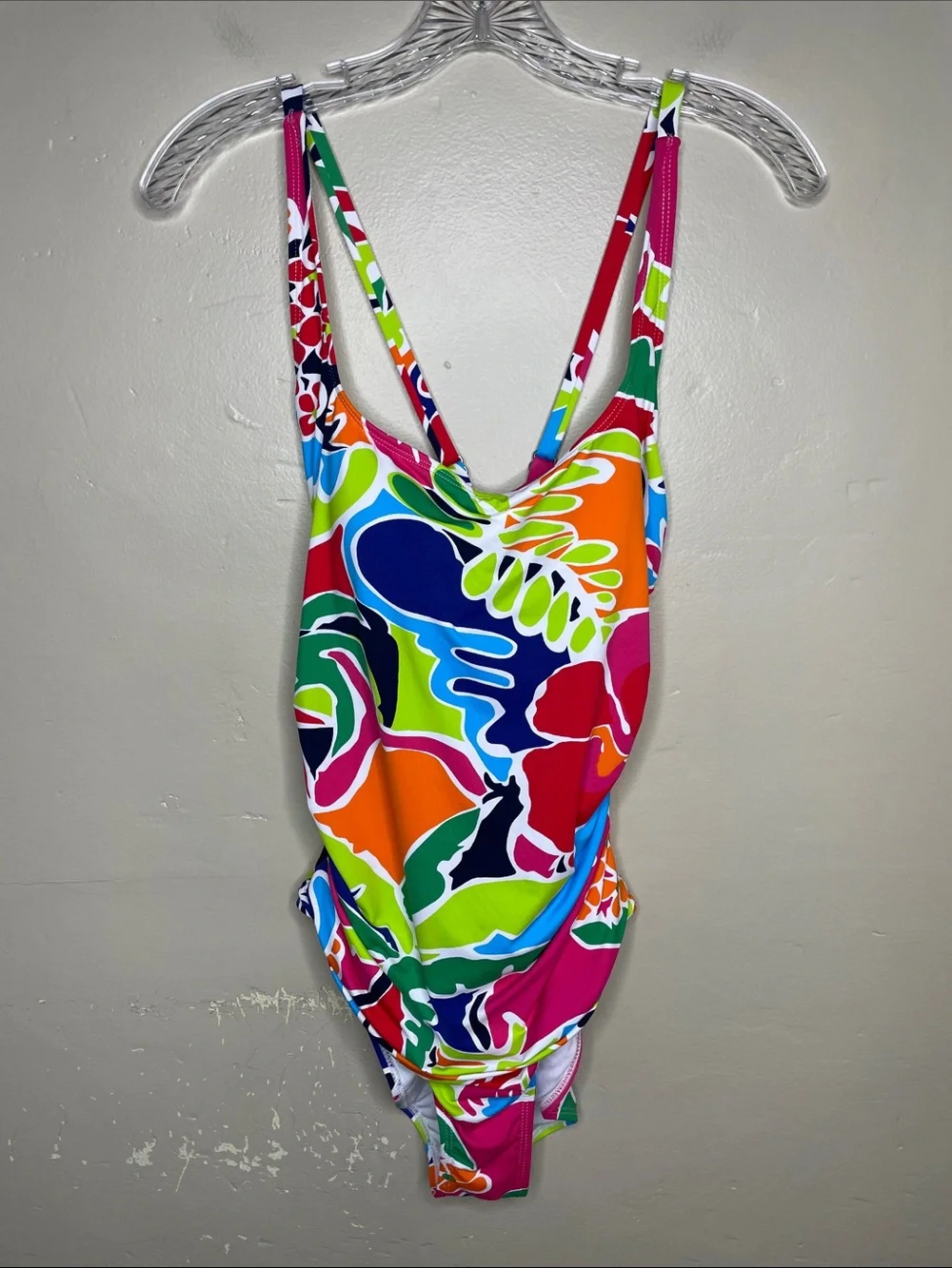 NAUTICA Vibrant Tropical Print One Piece COCKTAIL Crossback Swimsuit XL